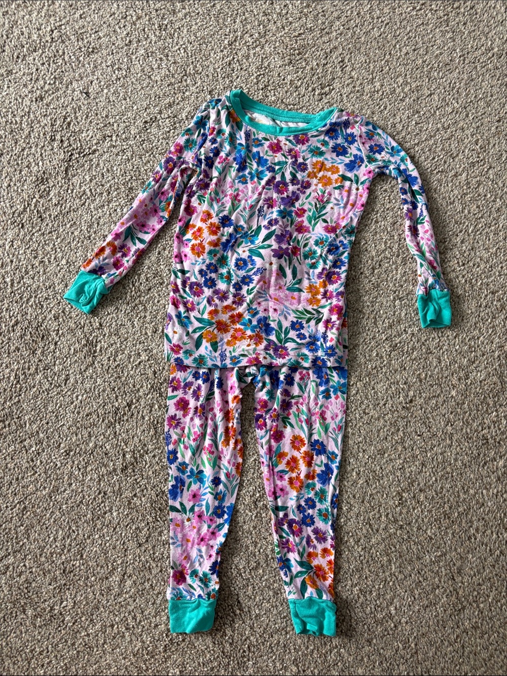 Little Sleepies Floral Pajama Set with Teal Trim